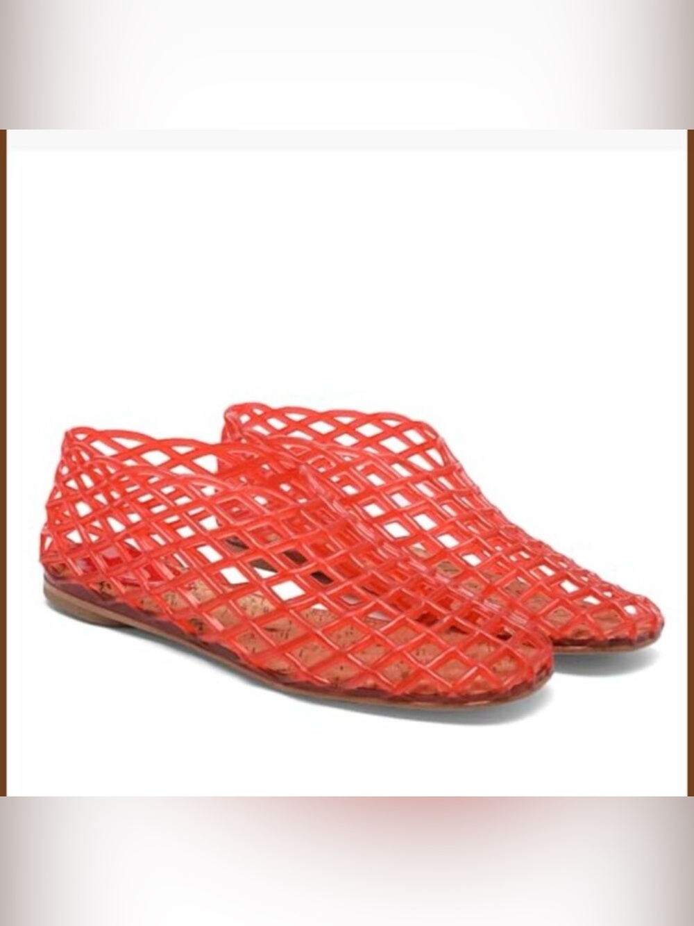 Women Orange Hollow Mesh Jelly Sandals Beach Ballerina Jellies Ballet Flats 7.5